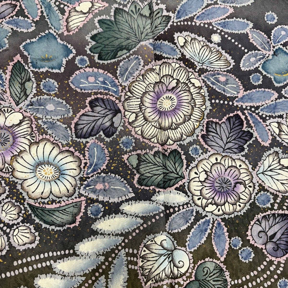 美品】 訪問着 身丈166cm 裄丈70cm L 袷 辻が花柄 金彩 ぼかし 墨色 