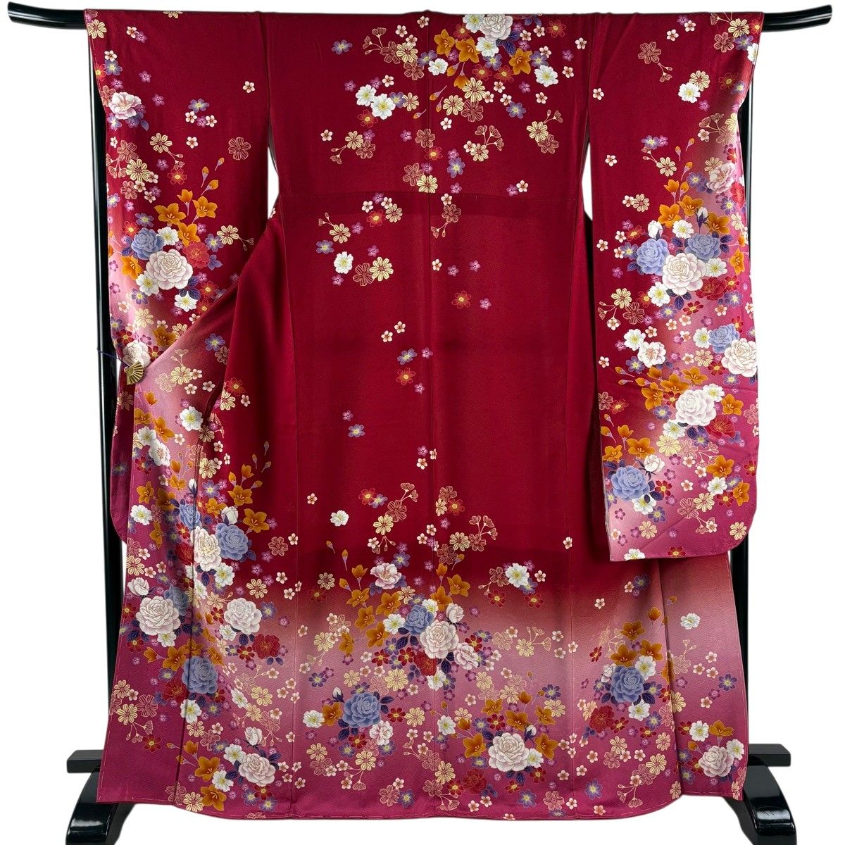 振袖 身丈168.5cm 裄丈67.5cm L 袷 薔薇 桜 金糸 金彩 赤 正絹 名品