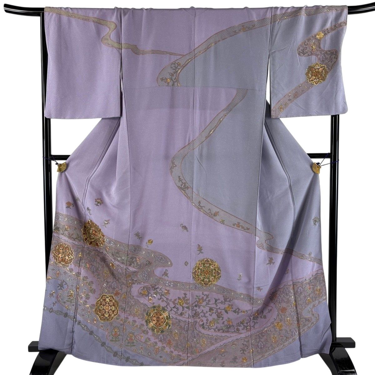 訪問着 身丈164.5cm 裄丈69cm L 袷 やまと 華文 花唐草 金糸 刺繍 薄紫 正絹 名品 【中古】