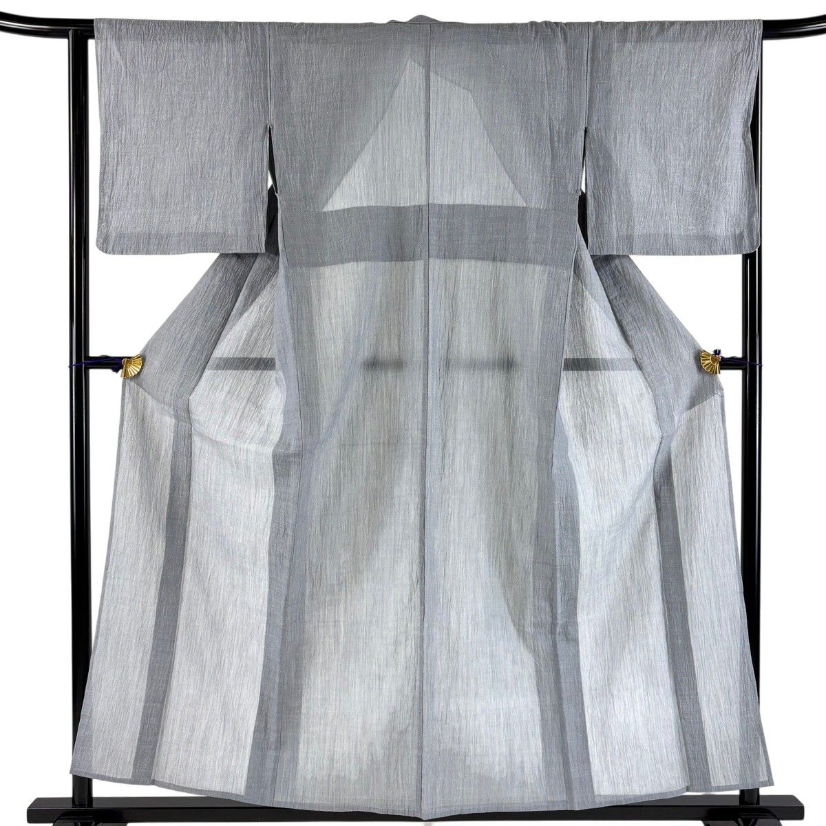 紬 身丈155.5cm 裄丈64cm M 薄物 夏紬 灰色 正絹 名品 【中古】