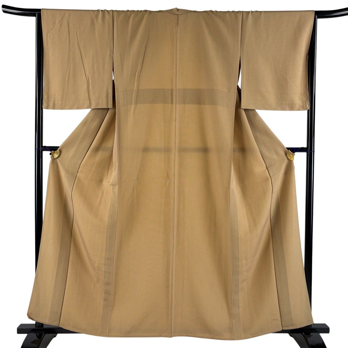 小紋 身丈160cm 裄丈66cm M 単衣 ドット柄 薄黄土色 正絹 名品 【中古】