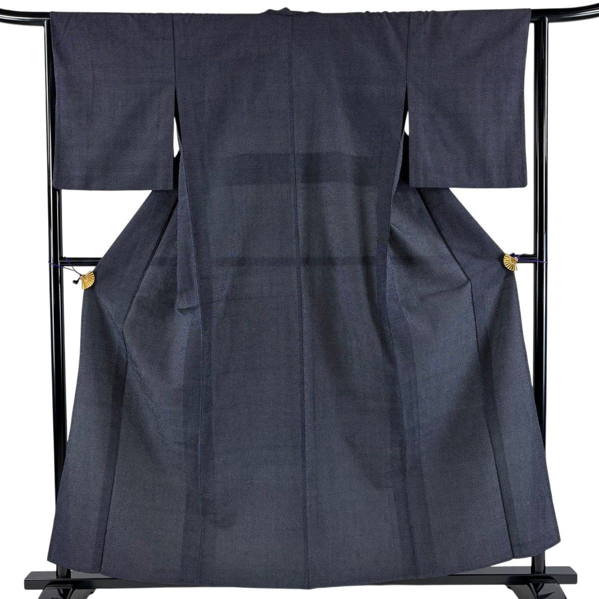【美品】 紬 身丈158cm 裄丈63.5cm S 単衣 絣柄 濃紺 正絹 名品 【中古】