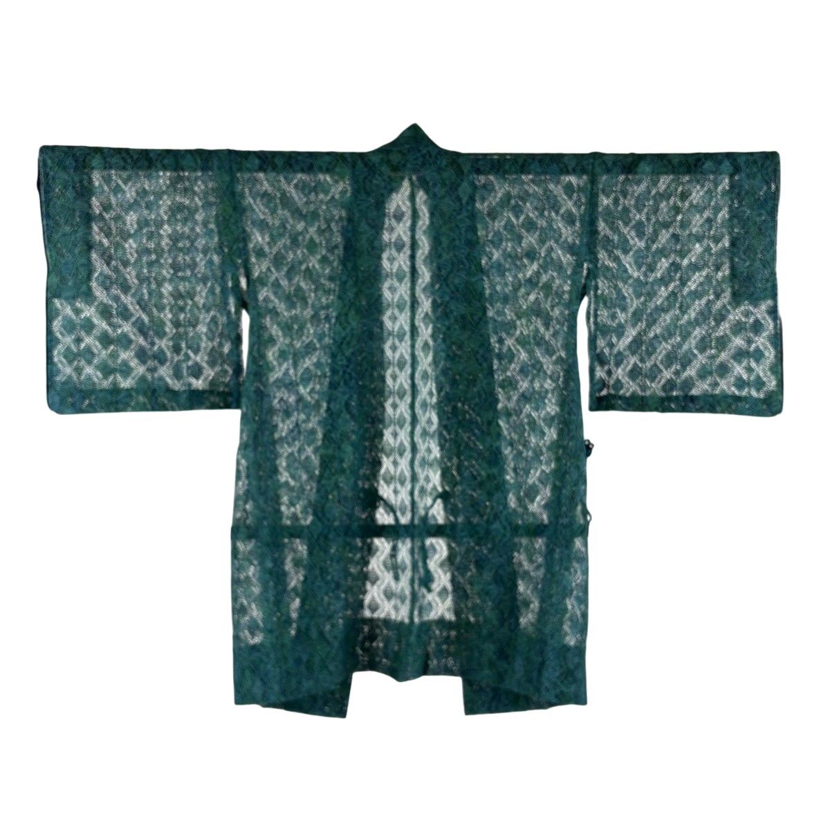 【美品】 道中着 身丈92cm 裄丈64cm M 和装コート 本場奄美大島本泥染 証紙 幾何学模様 緑 正絹 名品 【中古】