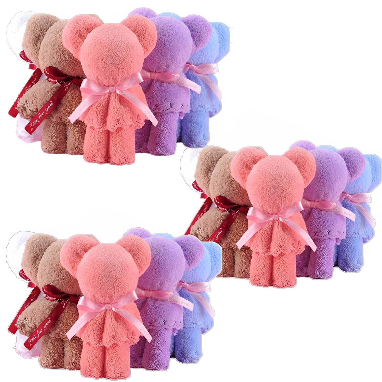 MIMIA プチギフト かわいい タオル ハンカチ ギフト プレゼント景品 結婚式 ホワイトデー お返しタオルギフト くま 個包装 (５色×3セット 計15個) [５色×3セット 計15個]