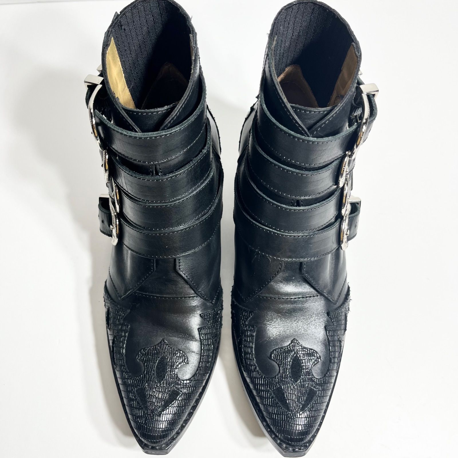 TOGA PULLA/トーガプルラ メタルバックル ウエスタンブーツ 黒 極美品】TOGA PULLA トーガプルラ 4連メタル BLACK MIX レザー ブーツ