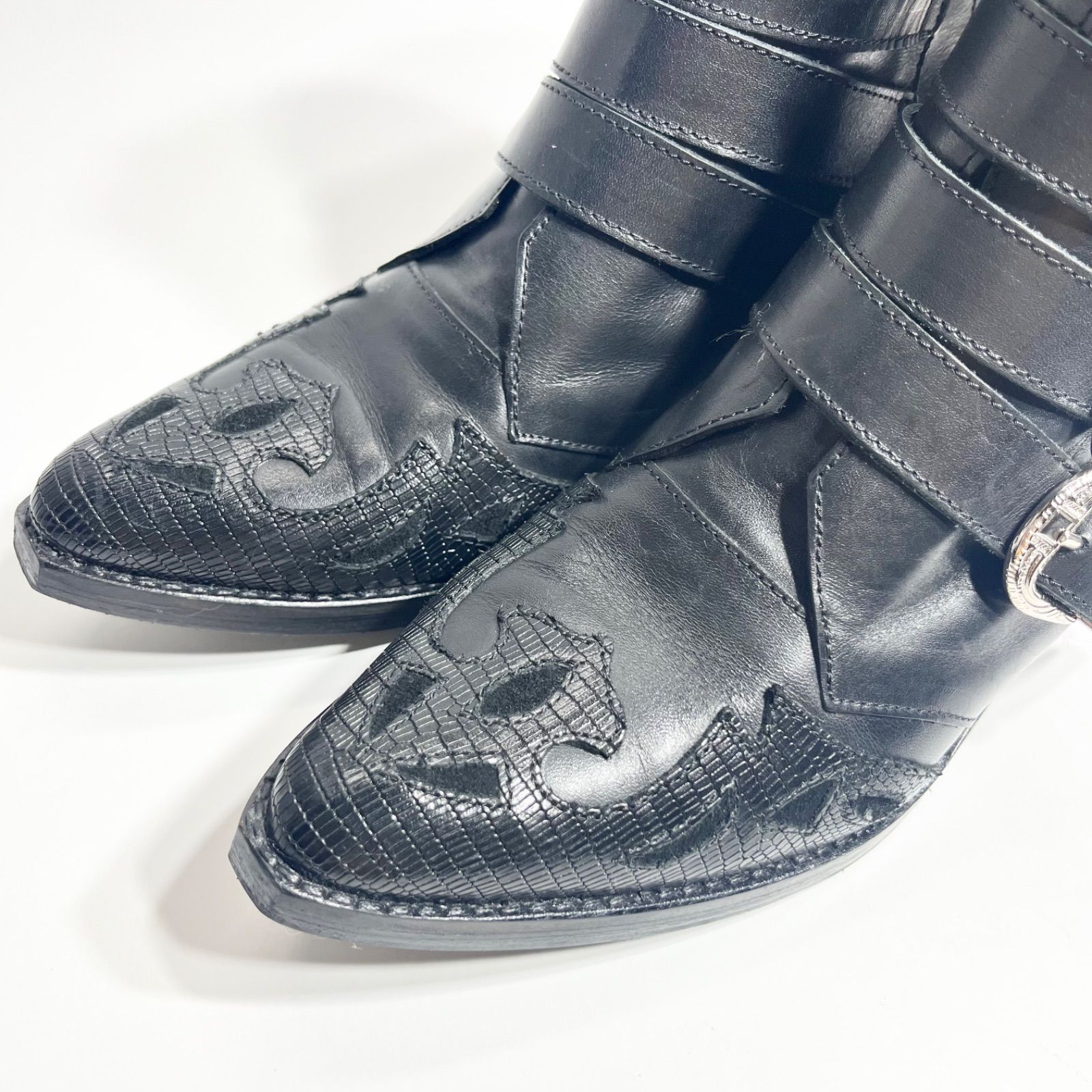 極美品】TOGA PULLA トーガプルラ 4連メタル BLACK MIX レザー ブーツ