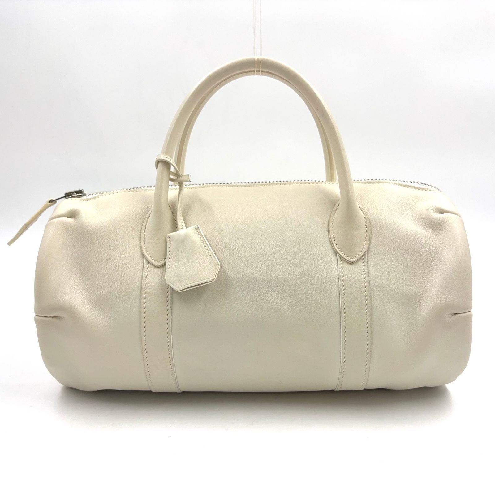 【新着】HERMES ポロション ミニボストン □N刻印 レザー ホワイト ハンドバッグ シルバー