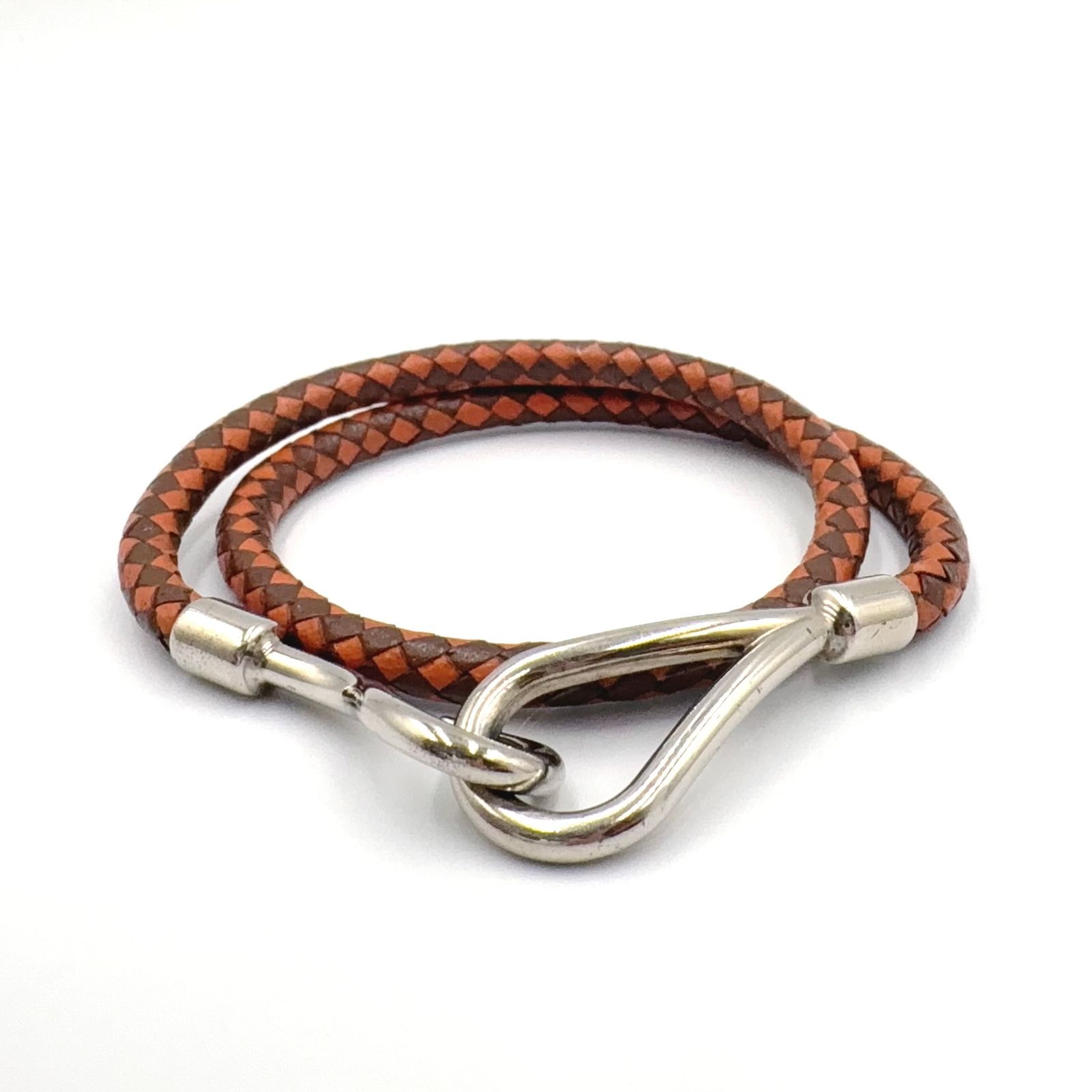 【新着】HERMES ジャンボH レザー、メタル オレンジ、ブラウン ブレスレット シルバー