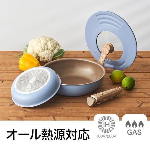 エバークック フライパンセット 4点セット（フライパン 20? 深型フライパン 26? 回転ハンドル立つ兼用カバー 20?26?用 専用ハンドルミニ） IH対応 ガス火対応 【500日保証】 PFOAフリー スモーキーブルー 着脱式 選べるシ 9fc46978