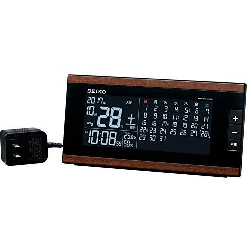 セイコークロック(Seiko Clock) セイコー クロック 目覚まし時計 電波 交流式 デジタル マンスリーカレンダー機能 六曜表示 茶 木目 模様 DL212B SEIKO 国内発送