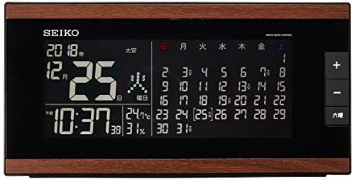 セイコークロック(Seiko Clock) セイコー クロック 目覚まし時計 電波 交流式 デジタル マンスリーカレンダー機能 六曜表示 茶 木目 模様 DL212B SEIKO 国内発送