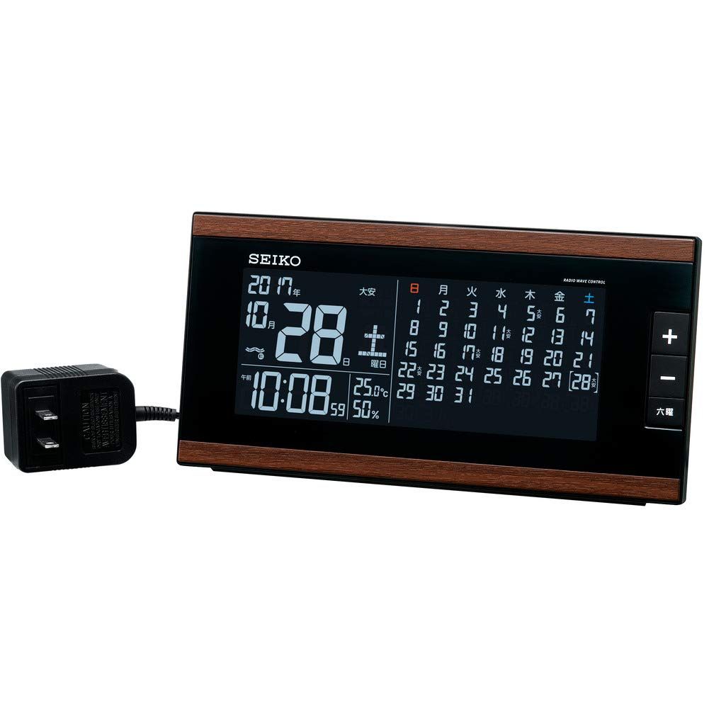 セイコークロック(Seiko Clock) セイコー クロック 目覚まし時計 電波 交流式 デジタル マンスリーカレンダー機能 六曜表示 茶 木目 模様 DL212B SEIKO 国内発送