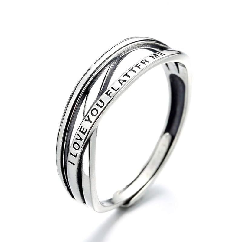 【新品】 [Rockyu] 指輪 レディース フリーサイズ シルバー925 リング インターリーブ 英文 刻印 純銀製 結婚指輪 婚約指輪 おしゃれ ニューヨークスタイル
