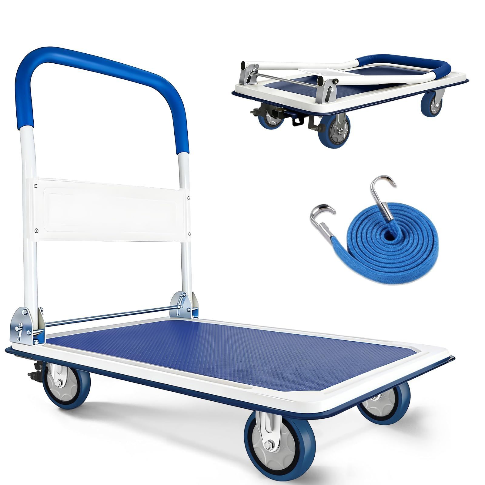 新商品 大型72ｘ48cm 耐荷重250kg スチール製 フットブレーキ 折りたたみ 平台車 キャリーカート ストッパー 手押し台車 ストッパー付 固定ロープ付き 静音 軽量 360度回転可能 キャスター付き 台車 クッショングリップ付 多重補強構造 業務用