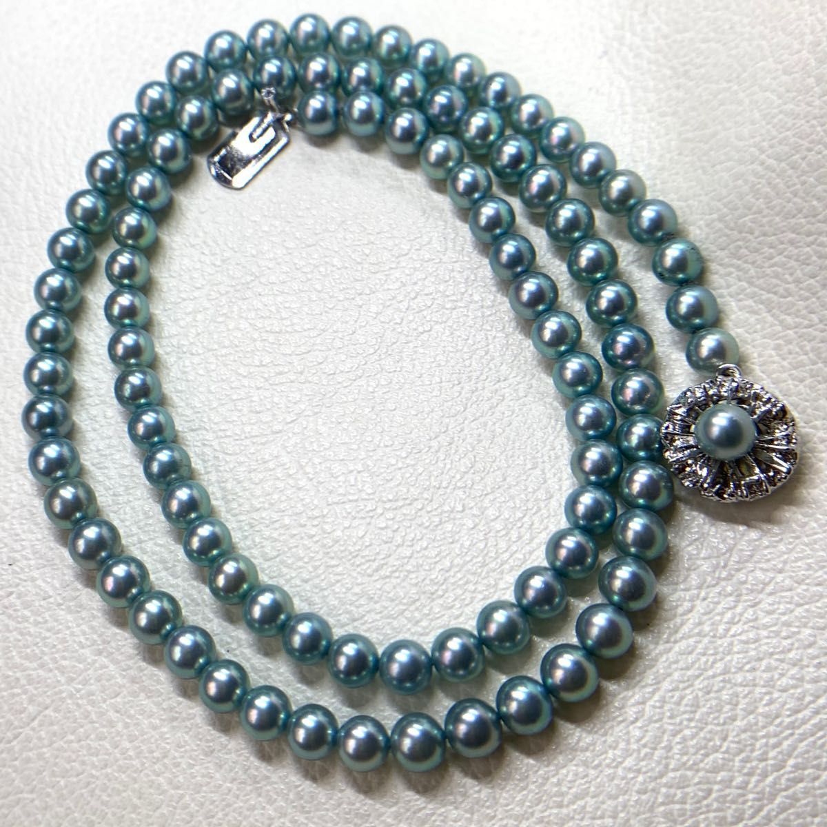 美麗 本真珠 ロング ブルー アコヤ あこや 真珠 ネックレス silver