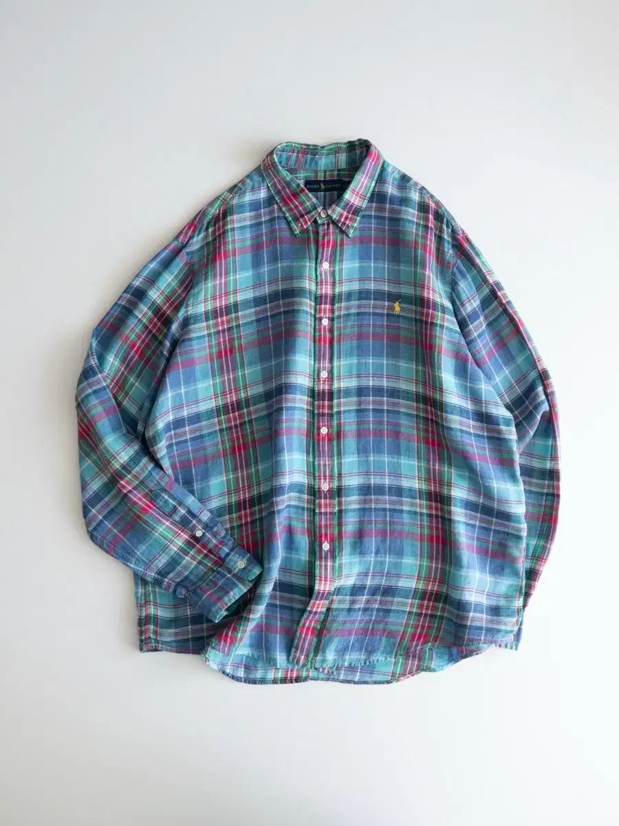 ポロラルフローレン チェック リネン シャツ XXL