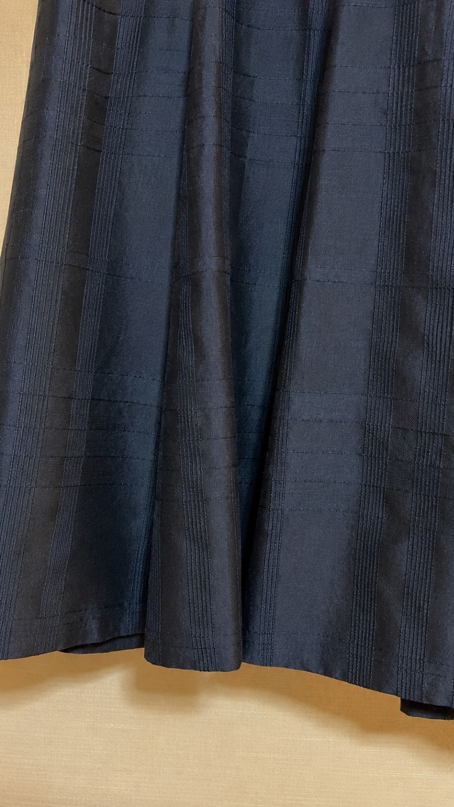 BURBERRY LONDON】フレアスカート 36 ダークネイビー シルク混 ジャ