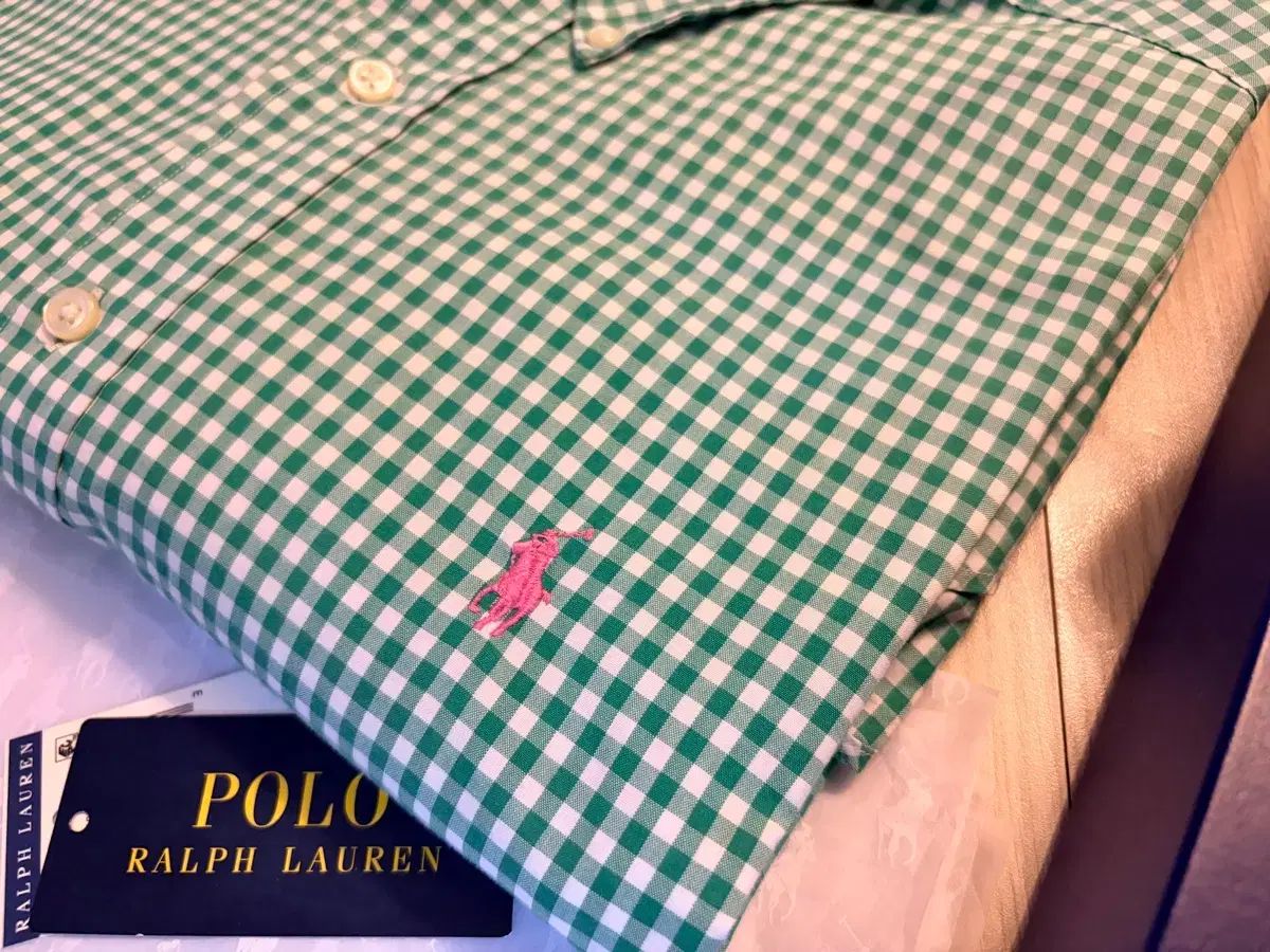 ポロラルフローレン GREEN ギンガムチェック&ピンクポニー クラシックフィット large(105) 傷なし