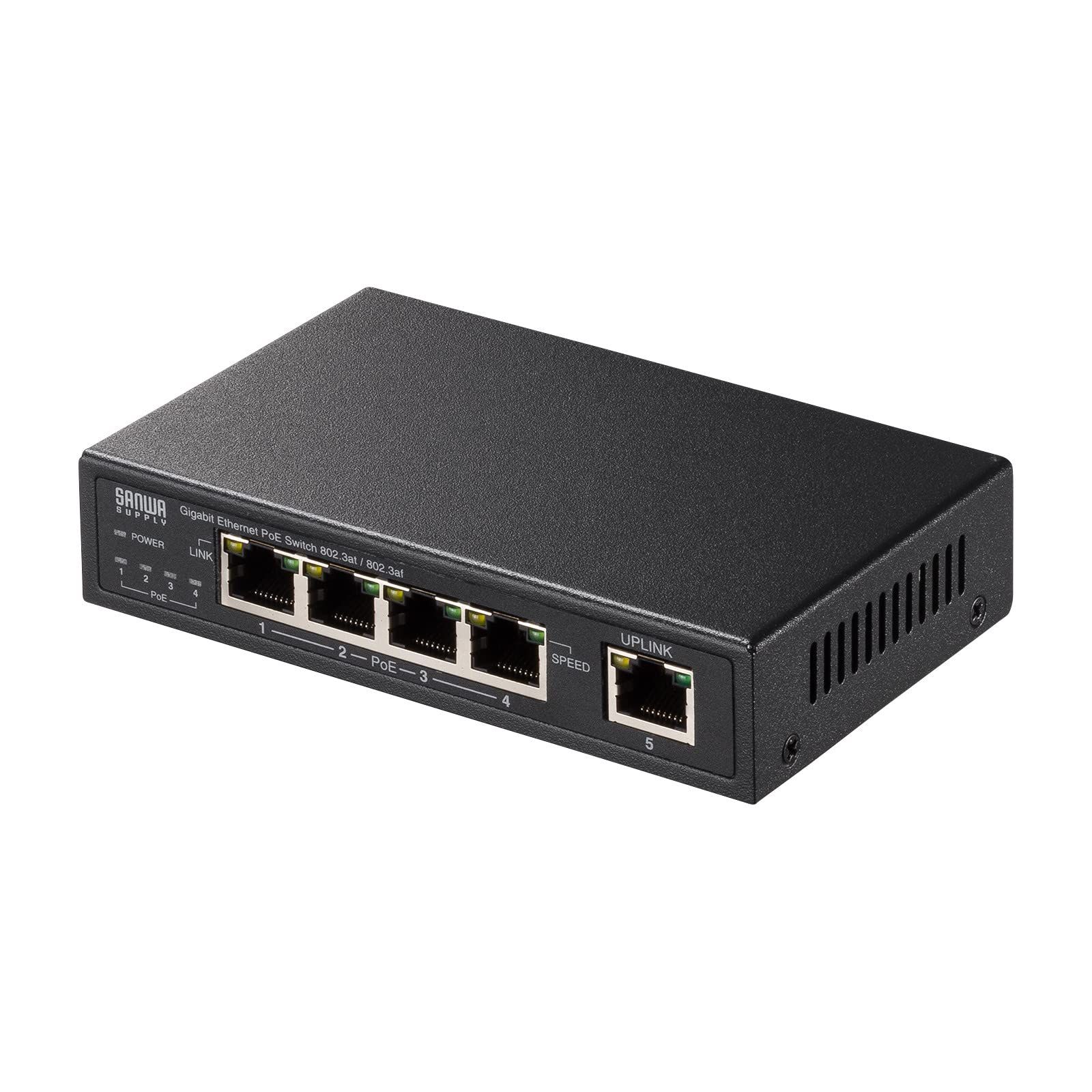 【新品】サンワサプライ スイッチングハブ ギガビット対応 PoE+ 5ポート 4ポート給電 IEEE802.3at 1ポート最大30W 合計60W 金属筐体 ファンレス LAN-GIGAPOE52 df29cad5