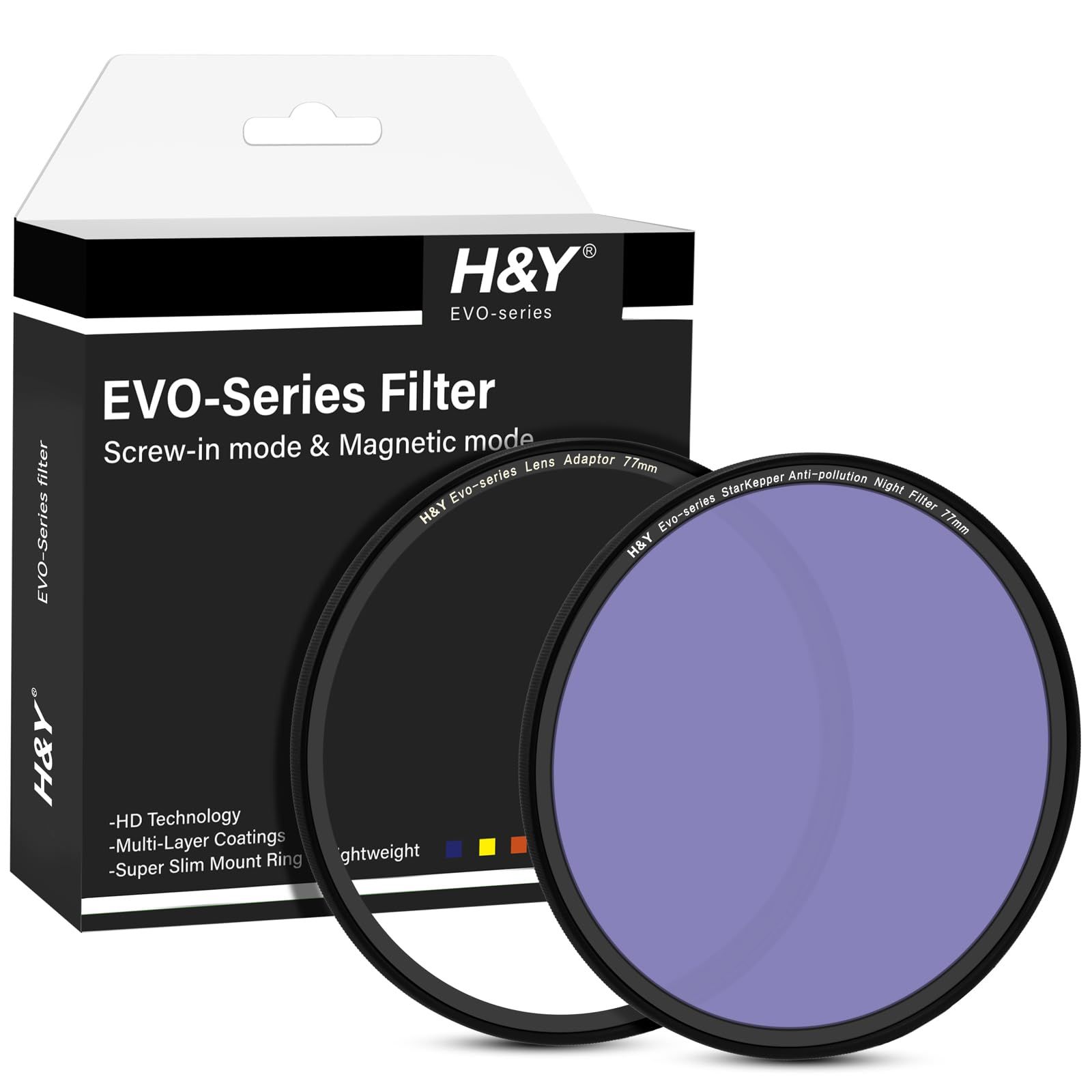 【新品】H&Y 星景 夜景用フィルター 77mm EVO ナイトフィルターキット エボ マグネット式 ねじ込み式両対応 星空撮影 光害カット 薄枠 帯電防止 防汚 撥水 防傷 EPN77 53574e01