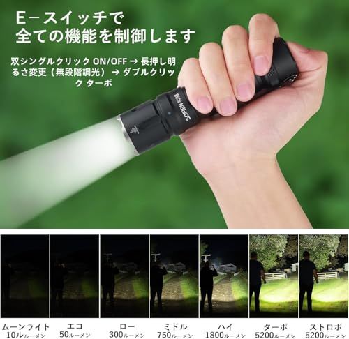 Sofirn SC33 懐中電灯 強力 LEDフラッシュライト 5200ルーメン 爆光 タクティカルライト USB-C充電式 IP68防水 無段階調光 ハンディライト 防災 停電対策 地震 登山 キャンプ 夜釣り/ f346febe