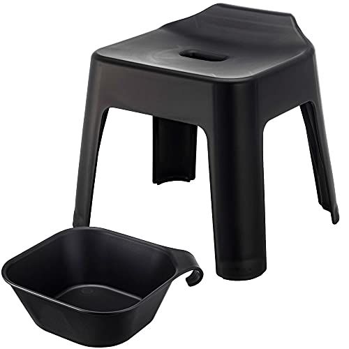 山崎実業 タワーシリーズ tower 引っ掛け風呂イス 30cm + マグネット湯おけ 2点セット ブラック バスチェア 風呂 椅子 おしゃれ 【モノギャラリー限定クリアファイル付】/ 7a30ae9d