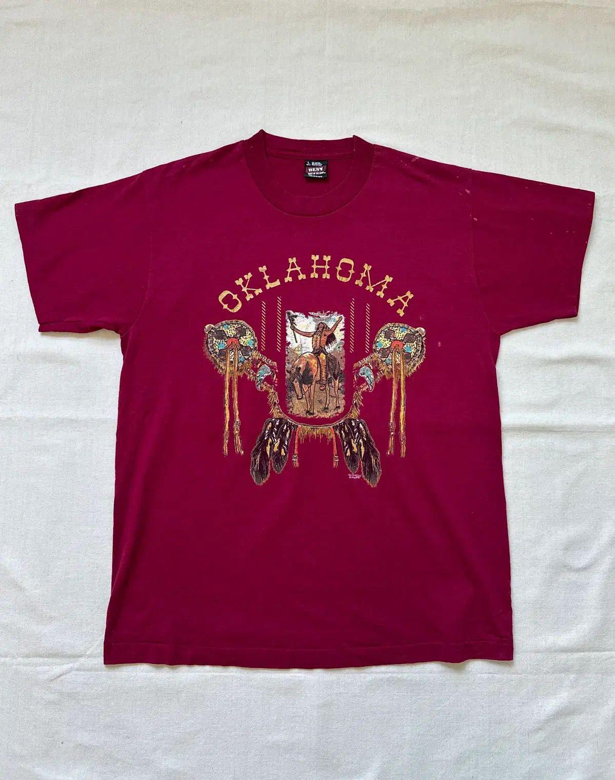 90s USA ネイティブ アメリカン オクラホマ Single スティッチ Tシャツ L