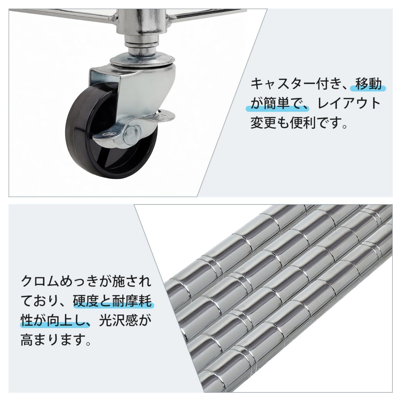 リビング/玄関/キッチン 業務用 防錆加工 クロムメッキ キッチンラック シェルフ メタルラック 棚 キャスター付き キッチン収納 各棚板耐荷重50KG 幅90x奥行35x高さ144.5cm 4段 ラック クローム 収納棚 スチールラック VECELO