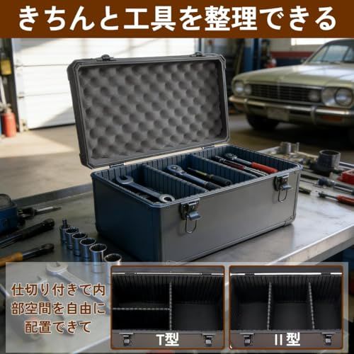 工具箱 ツールボックス 大型 アルミニウム合金製 軽量 大容量 工具収納ケース 工具入れ 防錆 耐衝撃設計 精密機器 メンテナンス 収納 運搬用 45*24*25cmJu