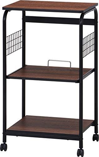 不二貿易 レンジ台 キッチンラック 幅51.5×41×高さ89.5cm ブラック ブラウン スライド棚 収納 レンジワゴン キャスター付き 15423Ju