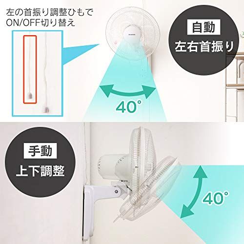 アイリスオーヤマ 扇風機 壁掛け 首振り 風量3段階 メカ式 ホワイト WFM-306Ju