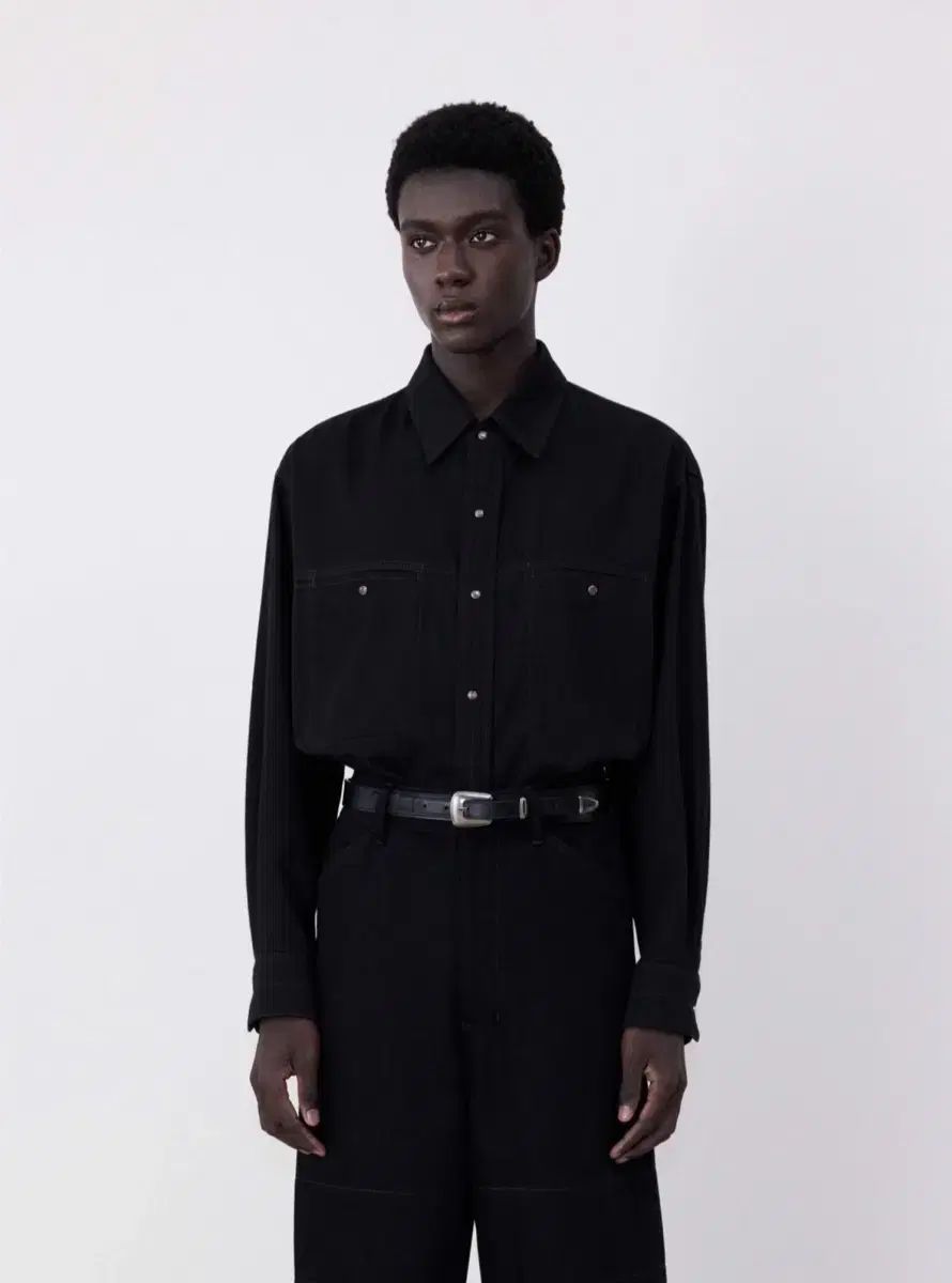 ルメール 24fw ブラックデニム スナップ シャツ (サイズ50)