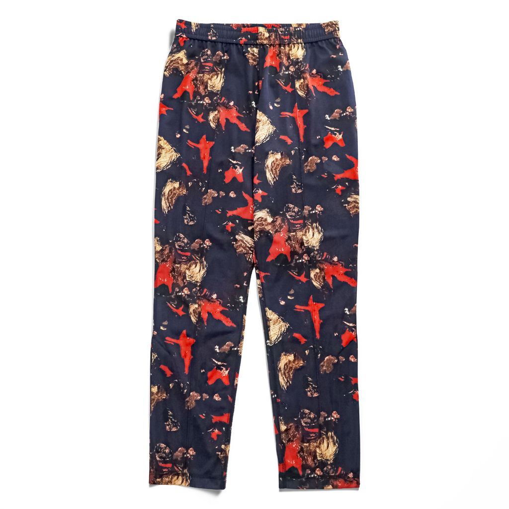 TOGA PULLA 日本製 シアーシースルーパンツ トラックパンツ M ネイビー 総柄 イージーパンツ 裾スリット TP01-FF247
