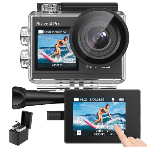 AKASO アクションカメラ 4K 20MP解像度 タッチパネル式 デュアルカラースクリーン 40M防水 水中カメラ 手ぶれ補正 外部マイク対応 WiFi搭載 HDMI出力 5倍ズーム リモコン付き 1350mAhバッテリー2個付 170度広 ff0bd110