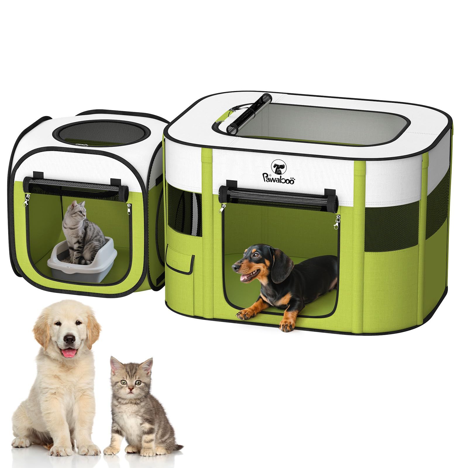 ペットサークル 折りたたみ 二合一 猫 ケージ トイレ別 Pawaboo 犬 サークル 室内 屋根付き メッシュ 扉付き 犬用サークル 小型犬 組立簡単 小動物ケージ 防水 長方形 キャットサークル 引き裂けにくい フェンス ファスナー式 出入り便利 屋外mt