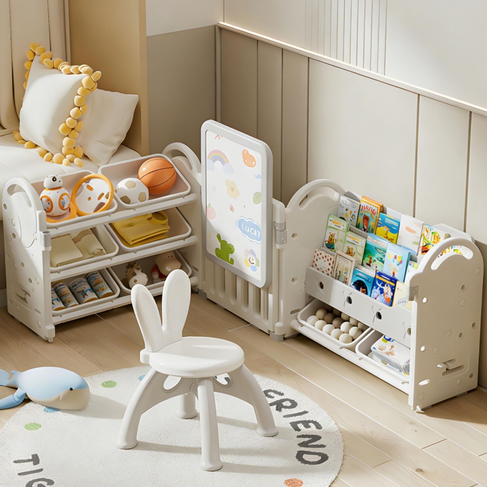 『大人気』 ワイドタイプ 子供部屋収納 大容量 落書き シンプル 自立 HDPE ホワイトボード おもちゃラック 組立簡単 絵本棚 3段 OSJ