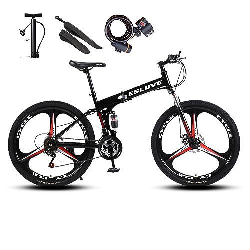 Esluve マウンテンバイク 26インチ 21段変速 折りたたみ自転車 ディスクブレーキ クロスバイク 泥よけ、空気入れ、ワイヤ錠のプレゼント付き 超高炭素鋼フレームJu