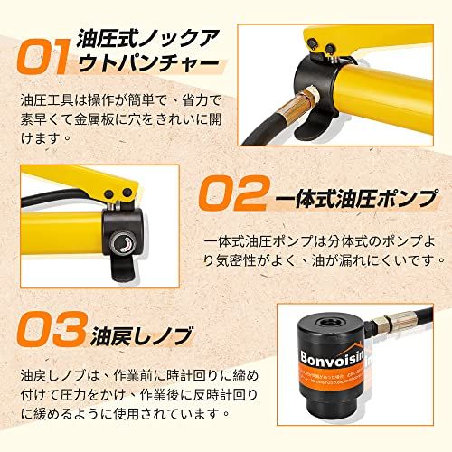 【新品】Bonvoisin 油圧パンチャー 油圧パンチ 8トン 1.6mmステンレス鋼/アルミ 3mm軟鋼/鉄 工事 建築 工業 6種類金型付き 【日本語取扱説明書】 (Φ22-Φ60ｍｍ) 95ca9f98