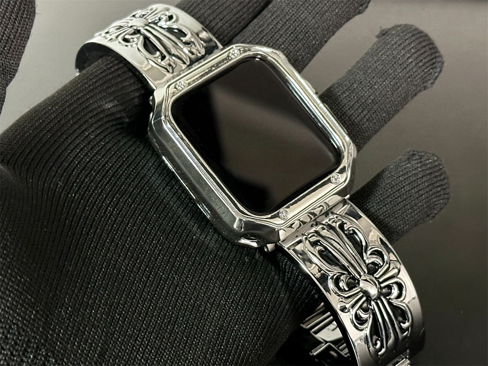 銀sz★Apple Watchバンド ステンレスブレス メタルベルト アップルウォッチ保護カバー メッキ加工TPUケース 38 40 41 42 44 45 46 49mm ultra ウルトラ 重厚感 高級 メンズ レディース 全シリーズ・全サイズ対応