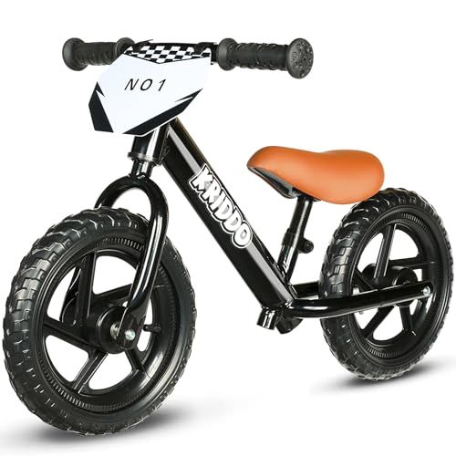 KRIDDO 幼児用 ペダルなし 自転車 24ヶ月～5歳向け 12インチ キックバイク バランス 高い安定性 カスタマイズプレート付き（ステッカー3セット付属）2～3歳 男の子・女の子用 ギフトバイク ブラックJu