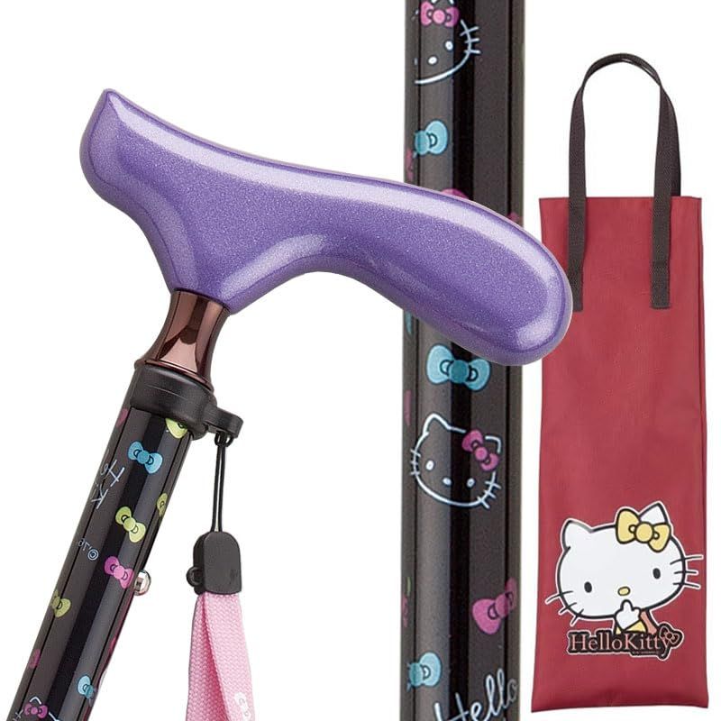 新品 杖 キティちゃん おしゃれ 女性用 軽量 ブラック ハローキティの袋とセット おりたたみ 折り畳み オシャレ ステッキ レディース アルミ製 杖の使い方説明書つき