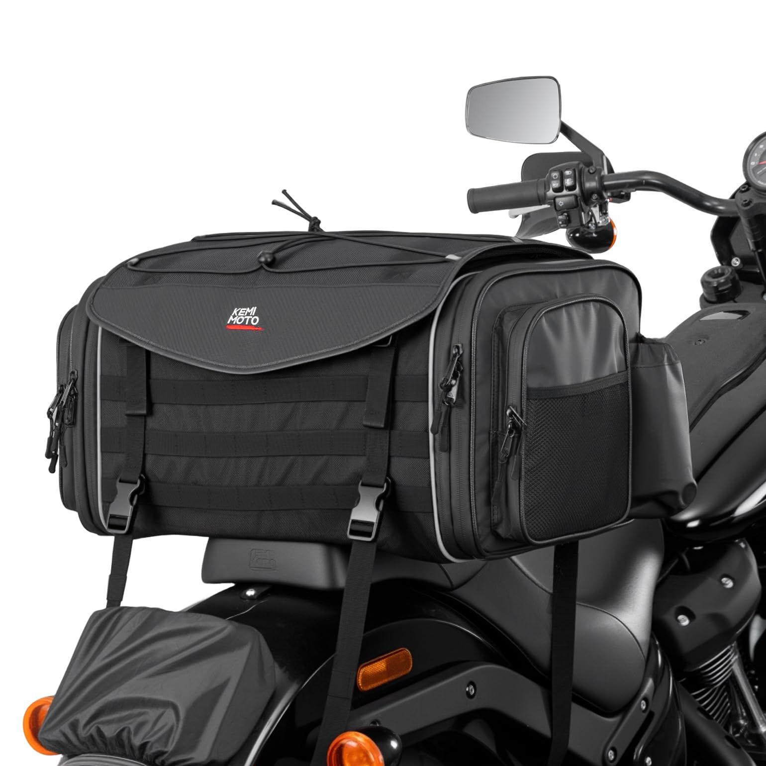新品 KEMIMOTO シートバッグ 拡張機能あり 35-45L ツーリングバッグ レインカバー付き バイク リアバッグ 変形しにくい 荷物固定ベルト付き バッグ上部積載可能 バイク用品 汎用性 防水Ninja400/カブ/ZX-25R/CBR400R/V-S