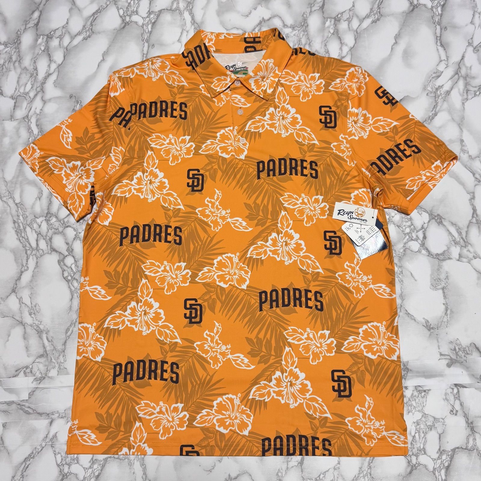 希少【Reyn Spooner レーンスプーナー 【商品名】MLB PADRES PERFORMANCE POLO 半袖 シャツ アロハシャツ/柄シャツ