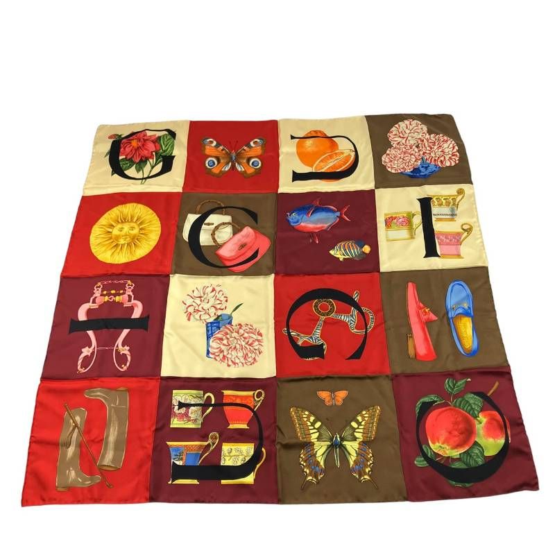 GUCCI グッチ スカーフ 大判 ロゴ モチーフ ボルドー系 AC48 - メルカリ