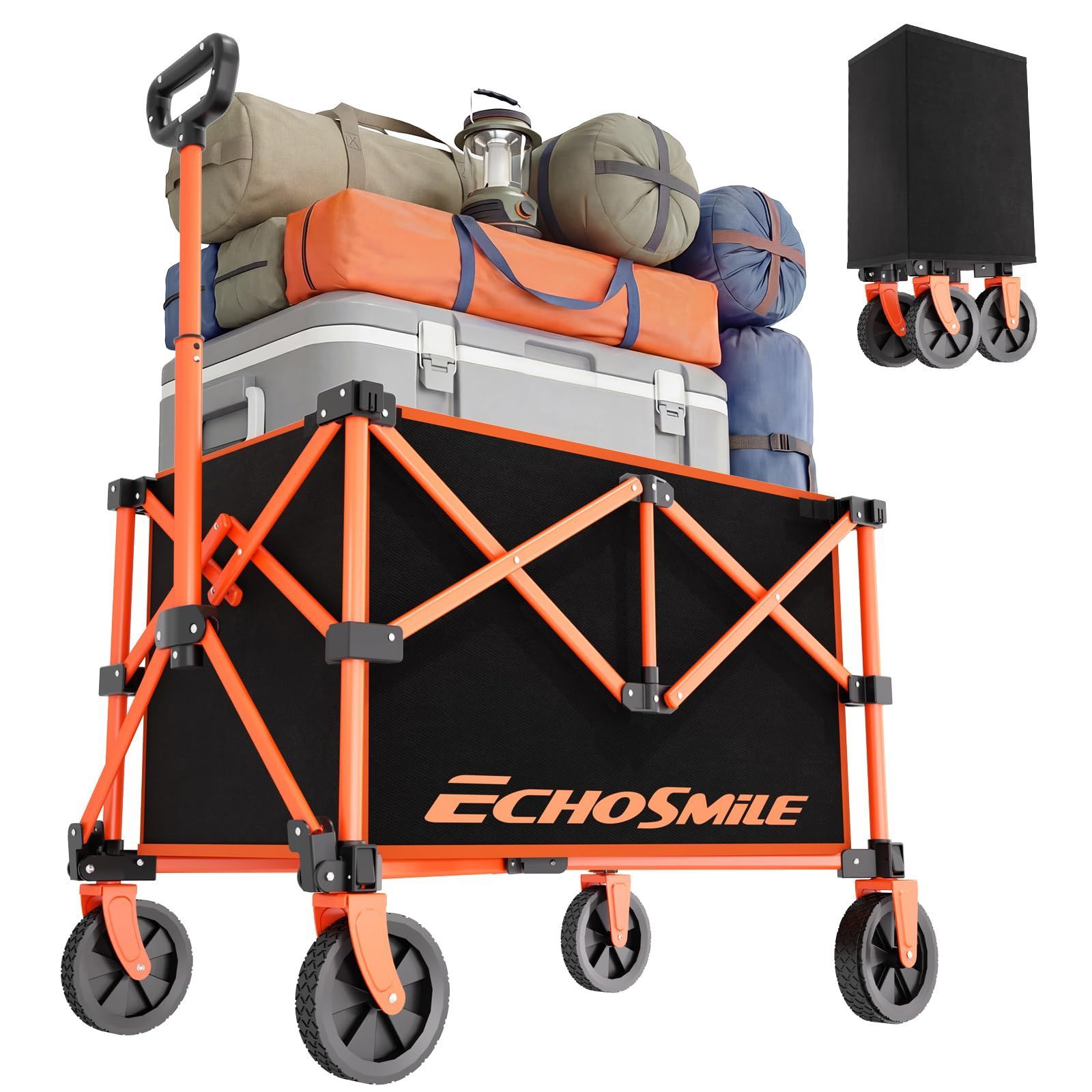 カート キャンプ 折り畳み ワンタッチ収束型 アウトドアワゴン 160kg 耐荷重 100L 大容量 レジャー/ショッピング/釣り/運動会用（オレンジ） コンパクト収納 軽量 折りたたみ キャリーカート EchoSmile