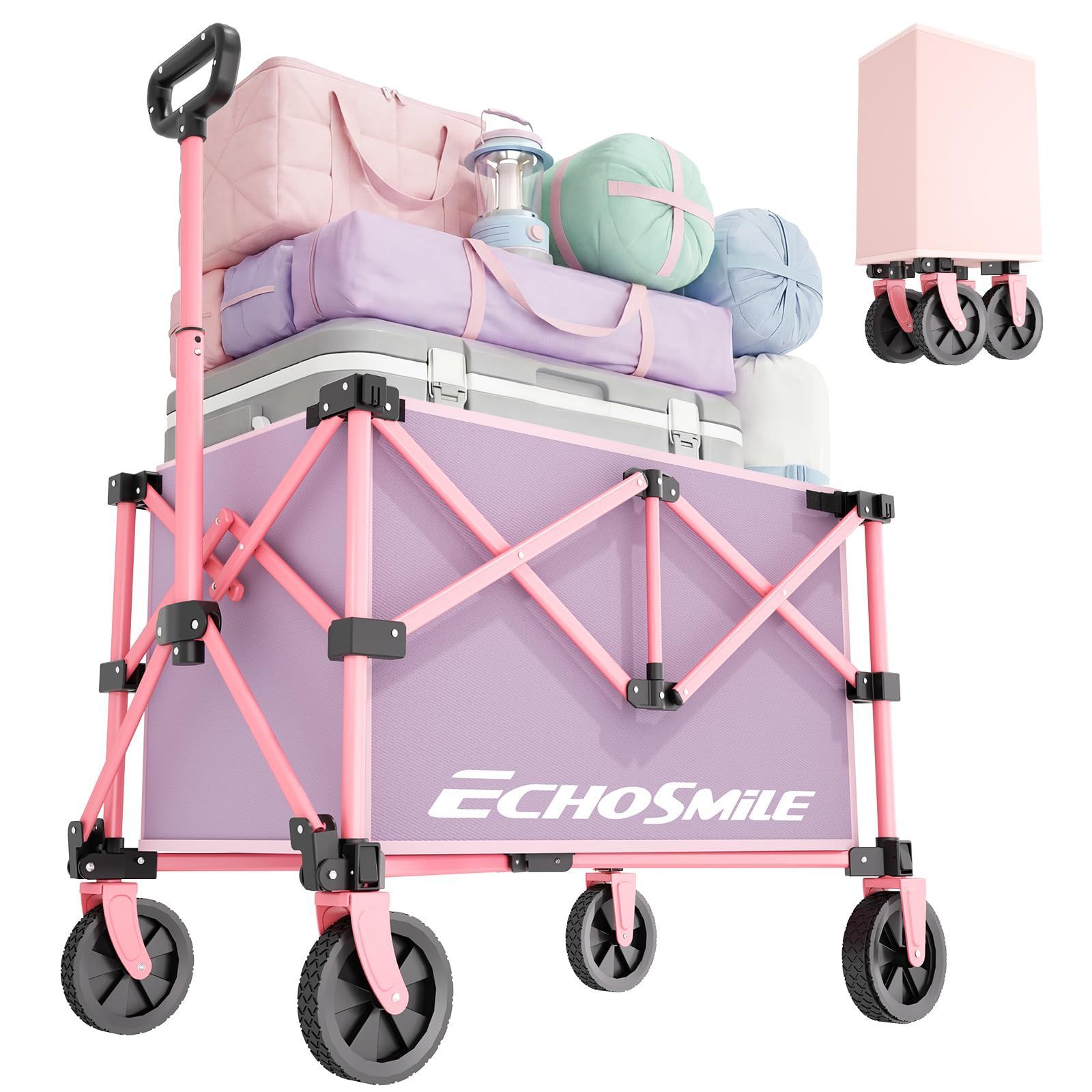 特価 キャンプ 折り畳み カート アウトドアワゴン 160kg 耐荷重 ワンタッチ収束型 100L 大容量 レジャー/ショッピング/釣り/運動会用 コンパクト収納 軽量 折りたたみ (ムラサキ) キャリーカート EchoSmile