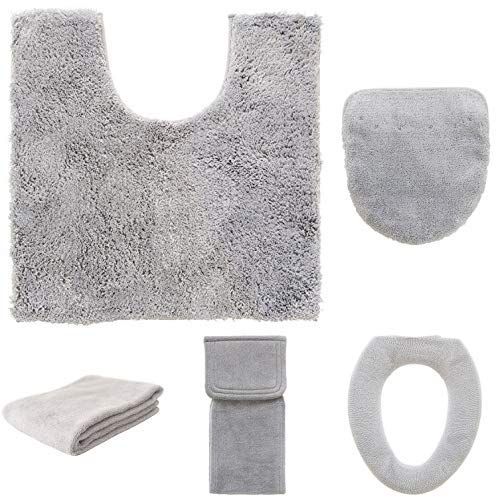 新品 Dナチュレ 6点セット グレー 【O型専用】 (トイレマット+フタカバー+便座カバー+ホルダーカバー+スリッパ+タオル)