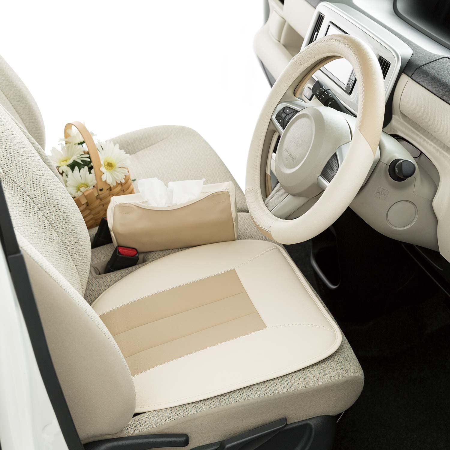 新品 ボンフォーム(BONFORM) 車内インテリアセット カラーメイクアップ 抗菌防臭 5点セット ベージュ 7350-95BE