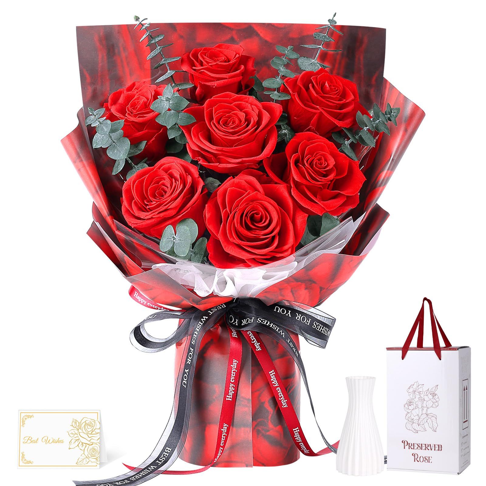 プリザーブドフラワー 花束 母の日 赤 7本薔薇 香りあり 花瓶付き 枯れない花 プロポーズ 結婚記念日 誕生日 女性 人気 プレゼント 還暦お祝い 人気 ブーケ バレンタイン 敬老の日 ギフトma 9dc1543b