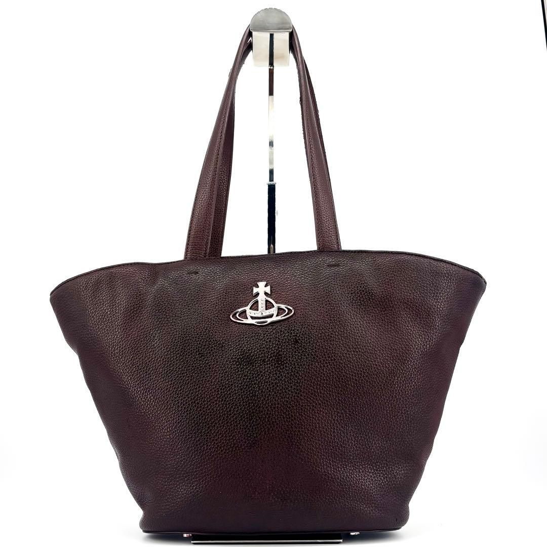 Vivienne Westwood ヴィヴィアンウエストウッド ジョアンナ シルバー金具 オーブ レザー ロゴ トートバッグ ブラウン